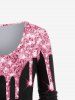 Plus Size 3D Sparkles Paint Drop Blobs Printed Long Sleeves Tee -  