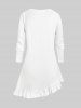 Plus Size Ruffle Asymmetric Hem Flower Paisley Printed Long Sleeves T-shirt -  