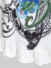 Plus Size Ruffle Asymmetric Hem Flower Paisley Printed Long Sleeves T-shirt -  