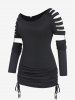 Plus Size Skew Collar Laser Cut Cinched Ruched Detachable Sleeve Top -  