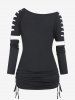 Plus Size Skew Collar Laser Cut Cinched Ruched Detachable Sleeve Top -  