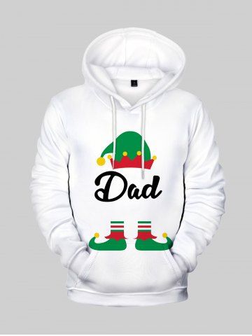 Men Letters Printed Front Pocket Christmas Pullover Hoodie - WHITE - L