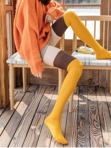 Haut Chaussettes Tricotées en Blocs de Couleurs - MULTI