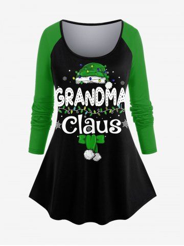 Plus Size Raglan Sleeve Graphic Print Christmas T-shirt - GREEN - L | US 12