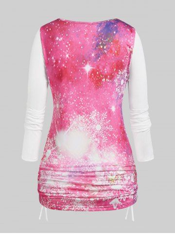 Plus Size Cinched Snowflake Elk Print Christmas T-shirt