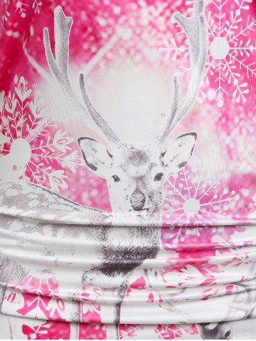 Plus Size Cinched Snowflake Elk Print Christmas T-shirt