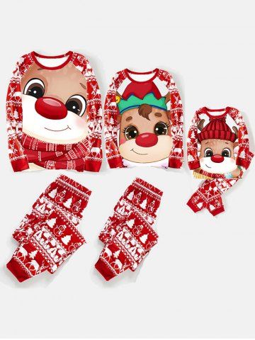 Kids Raglan Sleeves Colorblock Printed Christmas Pants Pajama Set - RED - 2 - 3 YEARS