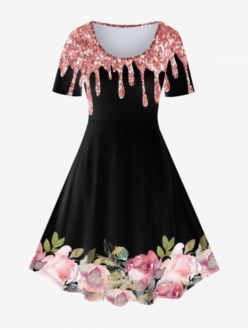 Plus Size Vintage Floral A Line Dress - LIGHT PINK - M | US 10