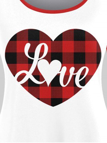 Plus Size Valentines Checked Love Heart Graphic Raglan Sleeve T-shirt