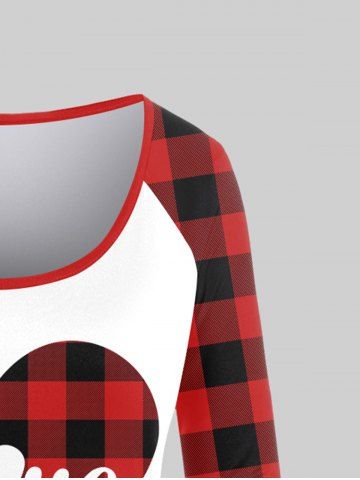 Plus Size Valentines Checked Love Heart Graphic Raglan Sleeve T-shirt