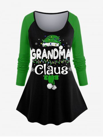 Plus Size Raglan Sleeve Graphic Print Christmas T-shirt - GREEN - S | US 8