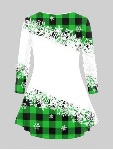 Plus Size Christmas Snowflake Checked Tree Print T-shirt