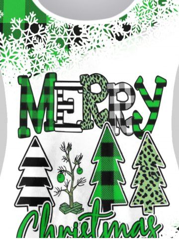 Plus Size Christmas Snowflake Checked Tree Print T-shirt