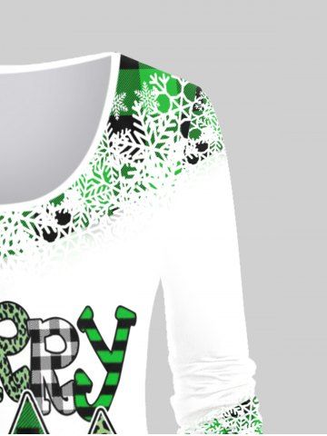 Plus Size Christmas Snowflake Checked Tree Print T-shirt