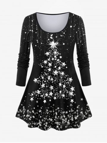 Plus Size Christmas Tree Stars Print T-shirt