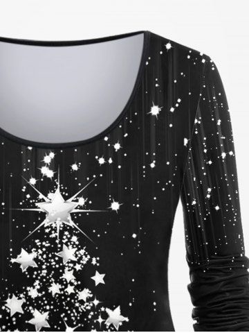 Plus Size Christmas Tree Stars Print T-shirt