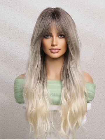 Gray Gradient White Long Wavy See-through Bangs Synthetic Wig - MULTI-A - 24INCH