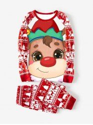Ensemble de Pyjama avec T-shirt de Noël Imprimé en Blocs de Couleurs à Manches Raglan et Pantalon - Rouge XL