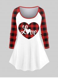 Plus Size Valentines Checked Love Heart Graphic Raglan Sleeve T-shirt -  
