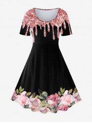 Plus Size Vintage Floral A Line Dress -  