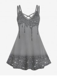 Plus Size Dual Straps Sparkling Print Crisscross Detail Cami Dress -  