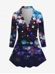 Plus Size Sparkle Stars Print Button Up Shirt -  