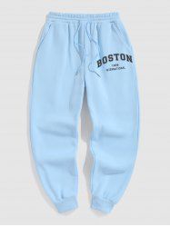 BOSTON Letter Fleece Thermal Lined Jogger Sweatpants -  