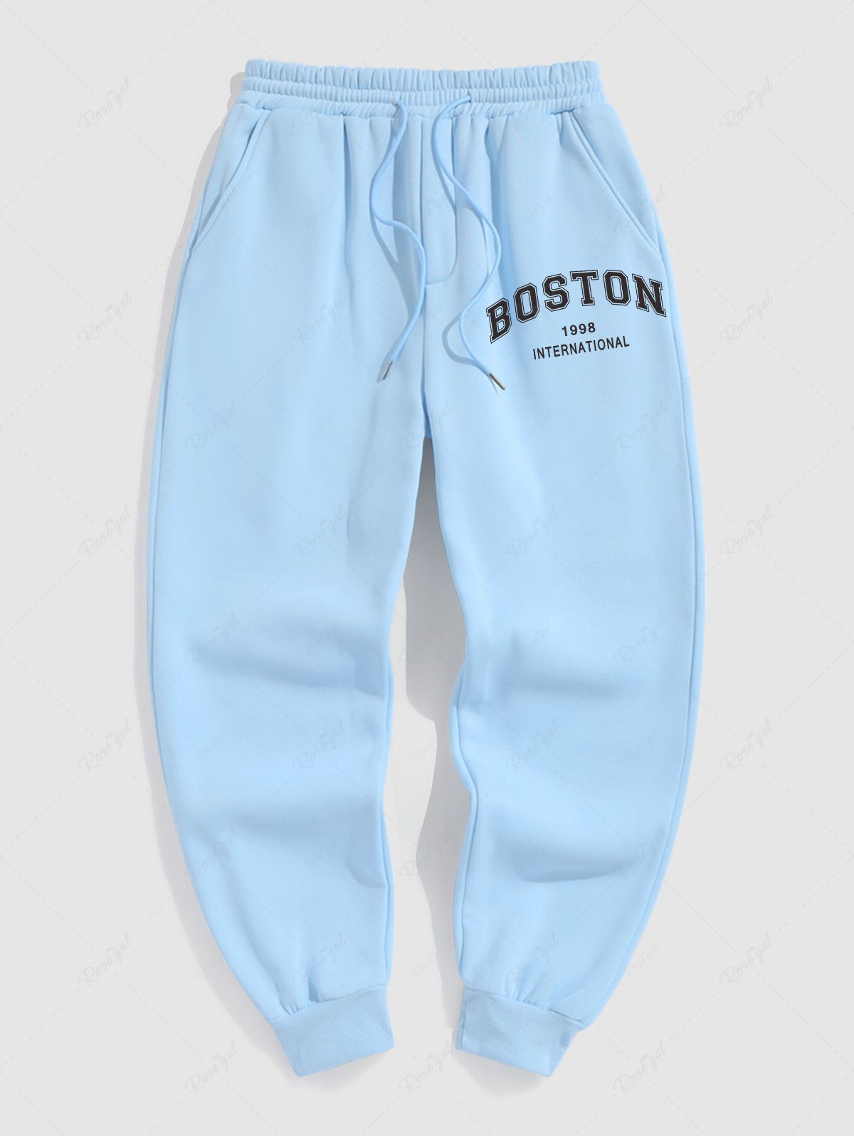 Fashion BOSTON Letter Fleece Thermal Lined Jogger Sweatpants  