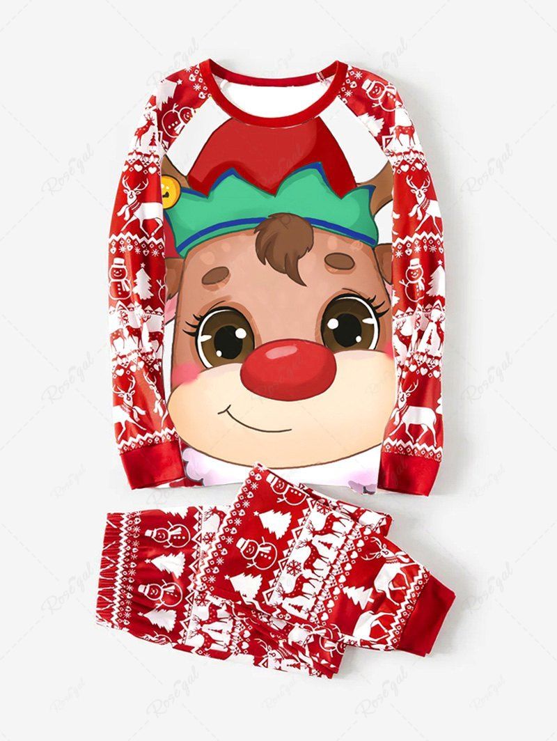 New Christmas Raglan Sleeves Colorblock Printed Tee and Pants Pajama Set  