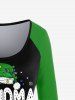 Ensemble de T-shirt de Noël Graphique Imprimé à Manches Raglan de Grande Taille - Vert 1X | US 14-16