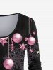T-shirt à Imprimé Etoile Boule de Noël et Flocon de Neige de Grande Taille à Manches Longues - Rose clair L | US 12
