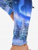 Plus Size 3D Aurora Christmas Tree Snowflake Printed Skinny Leggings -  