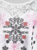 Plus Size Snowflake Christmas Lace Panel Long Sleeve Tee -  
