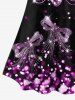 T-shirt à Imprimé Nœud Papillon Brillant à Manches Longues de Grande Taille - Violet clair 3x | US 22-24