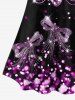 Plus Size Long Sleeve Sparkle Glitter Bowknot Print T-shirt -  