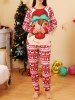 Ensemble de Pyjama avec T-shirt de Noël Imprimé en Blocs de Couleurs à Manches Raglan et Pantalon - Rouge M