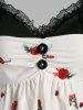Plus Size Floral Print Lace Insert Blouse -  