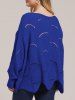 Plus Size Solid Batwing Sleeves Pointelle Knit Pullover Jumper -  