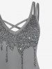 Plus Size Dual Straps Sparkling Print Crisscross Detail Cami Dress -  