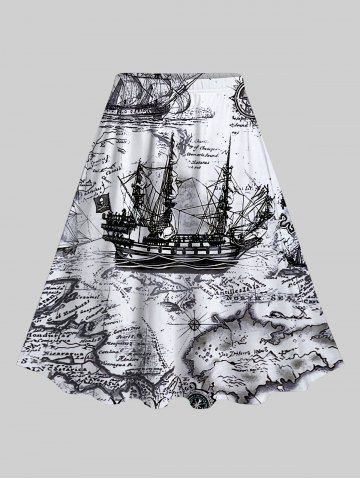 Gothic Nautical Map Print A Line Skirt - WHITE - L | US 12