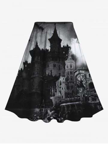 Gothic Building Print A Line Skirt - BLACK - S | US 8