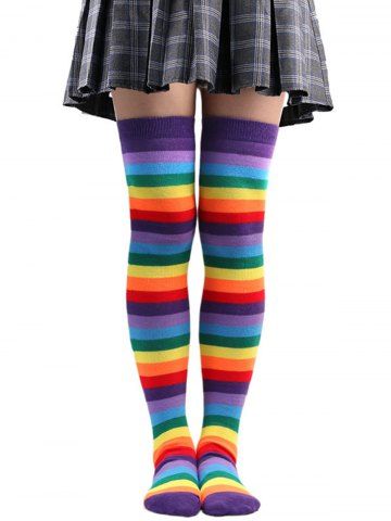 Rainbow Stripe Thigh Highs Socks - MULTI
