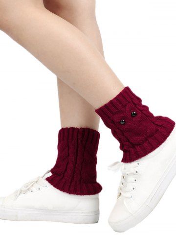 Knitted Button Foot Cover Leg Boot Cover - DEEP RED