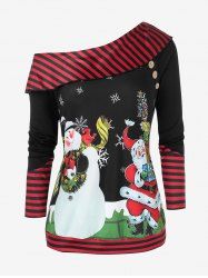 Plus Size Christmas Skew Neck Printed Sweatshirt -  