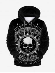 Gothic Skull Astrolabe Print Flocking Lined Front Pocket Hoodie - Noir 3XL