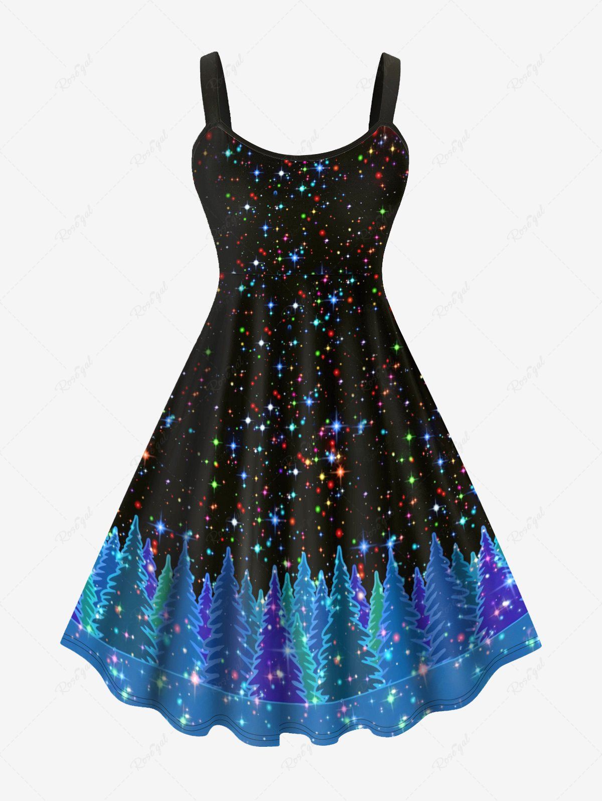 Outfit Plus Size 3D Sparkles Christmas Tree Printed Backless A Line Dress  