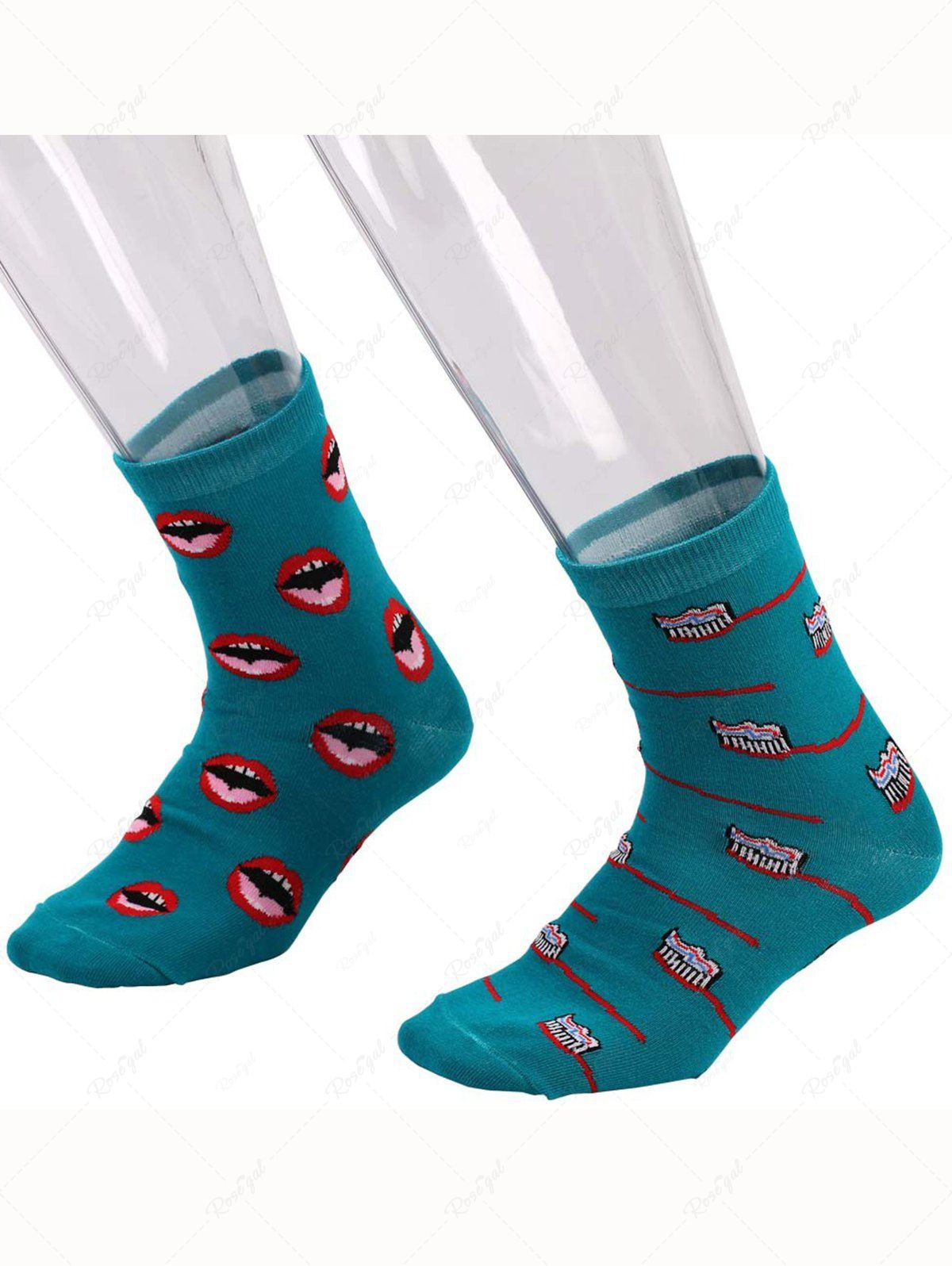 Chaussettes Mi-mollet à Imprimé Lèvre à Brosse à Dent Vert profond 