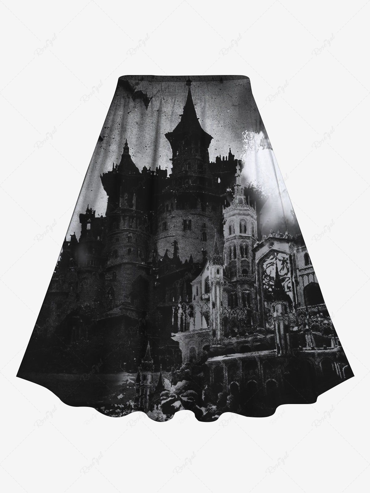 Discount Gothic Building Print A Line Skirt  