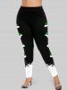 Raglan Sleeve Graphic Print Christmas Hat Printed T-shirt and Two Tone Leggings Plus Size Outfit -  
