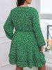 Plus Size Polka Dot Long Sleeves A Line Dress with Flounce -  